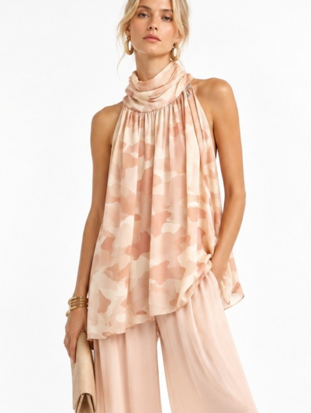 Joie Silk Halter Erola B Blush camo style top